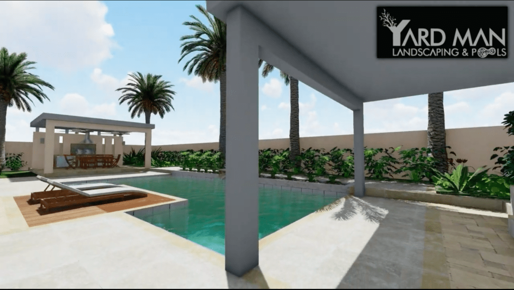 Landscape Design and Backyard Pool Design with Pergola for Private Villa in Dubai