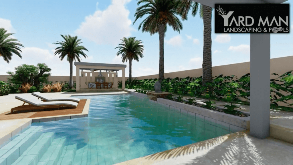 Landscape Design and Backyard Pool Design with Pergola for Private Villa in Dubai